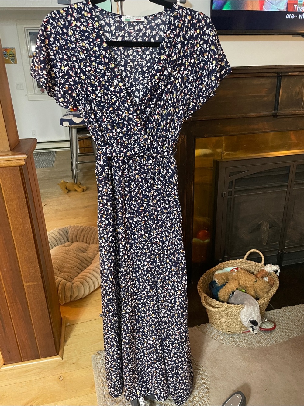 Navy Floral Dress with Pink & White Bud Print